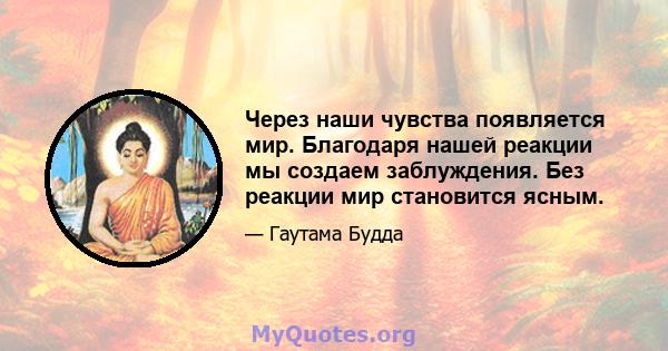 Через наши чувства появляется мир. Благодаря нашей реакции мы создаем заблуждения. Без реакции мир становится ясным.