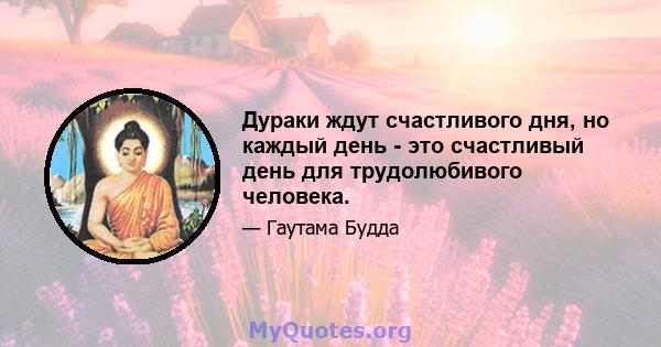 Дураки ждут счастливого дня, но каждый день - это счастливый день для трудолюбивого человека.