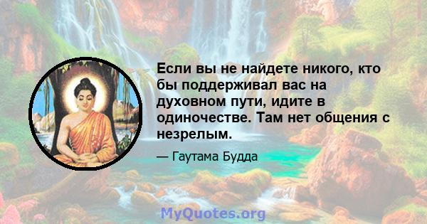 Если вы не найдете никого, кто бы поддерживал вас на духовном пути, идите в одиночестве. Там нет общения с незрелым.