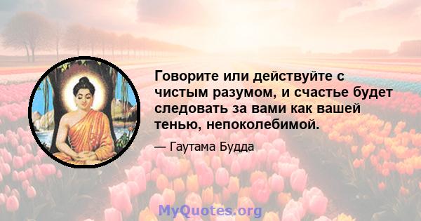 Говорите или действуйте с чистым разумом, и счастье будет следовать за вами как вашей тенью, непоколебимой.