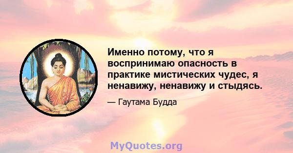 Именно потому, что я воспринимаю опасность в практике мистических чудес, я ненавижу, ненавижу и стыдясь.