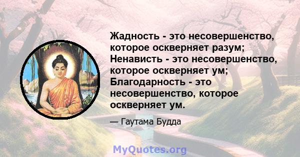 Жадность - это несовершенство, которое оскверняет разум; Ненависть - это несовершенство, которое оскверняет ум; Благодарность - это несовершенство, которое оскверняет ум.