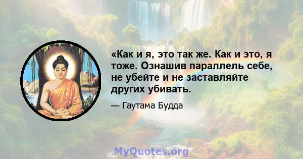 «Как и я, это так же. Как и это, я тоже. Ознашив параллель себе, не убейте и не заставляйте других убивать.