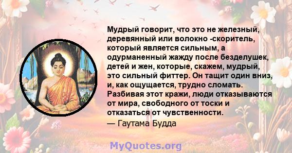 Мудрый говорит, что это не железный, деревянный или волокно -скоритель, который является сильным, а одурманенный жажду после безделушек, детей и жен, которые, скажем, мудрый, это сильный фиттер. Он тащит один вниз, и,