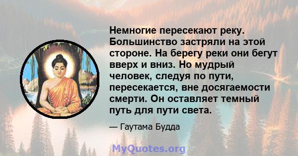 Немногие пересекают реку. Большинство застряли на этой стороне. На берегу реки они бегут вверх и вниз. Но мудрый человек, следуя по пути, пересекается, вне досягаемости смерти. Он оставляет темный путь для пути света.