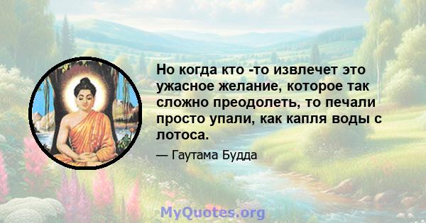 Но когда кто -то извлечет это ужасное желание, которое так сложно преодолеть, то печали просто упали, как капля воды с лотоса.