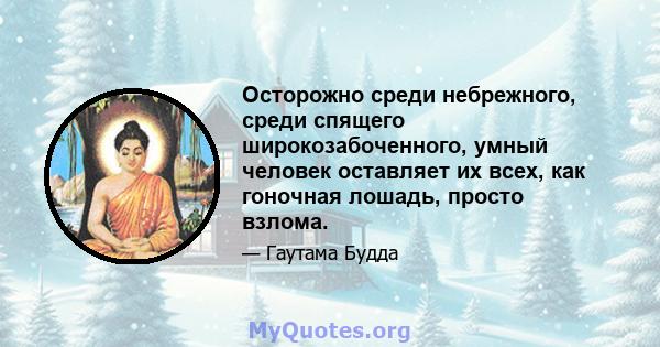 Осторожно среди небрежного, среди спящего широкозабоченного, умный человек оставляет их всех, как гоночная лошадь, просто взлома.