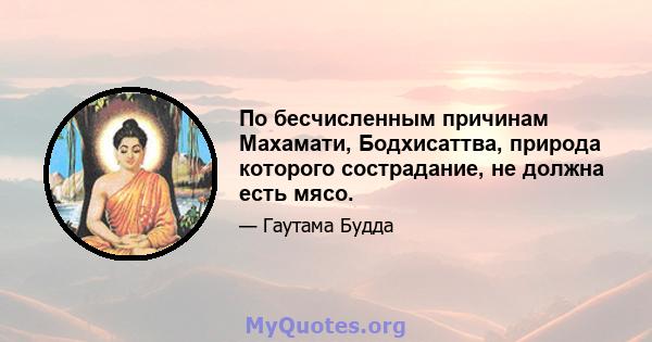 По бесчисленным причинам Махамати, Бодхисаттва, природа которого сострадание, не должна есть мясо.