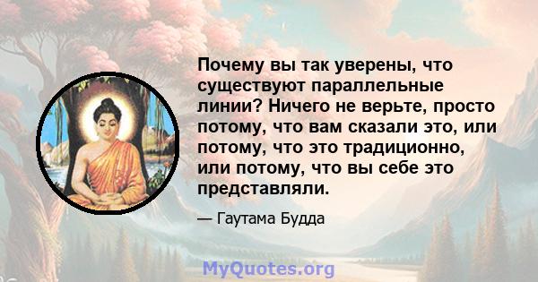 Почему вы так уверены, что существуют параллельные линии? Ничего не верьте, просто потому, что вам сказали это, или потому, что это традиционно, или потому, что вы себе это представляли.