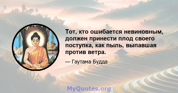 Тот, кто ошибается невиновным, должен принести плод своего поступка, как пыль, выпавшая против ветра.