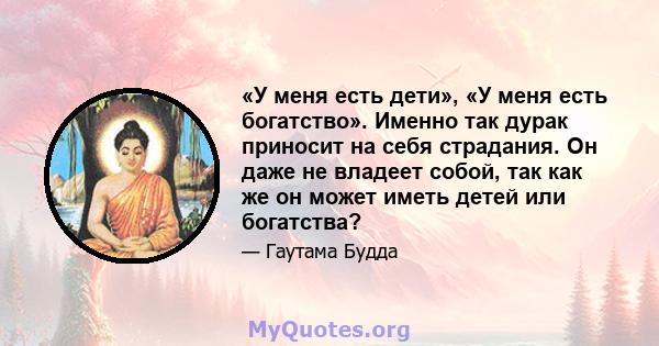 «У меня есть дети», «У меня есть богатство». Именно так дурак приносит на себя страдания. Он даже не владеет собой, так как же он может иметь детей или богатства?