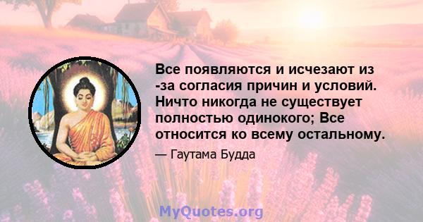 Все появляются и исчезают из -за согласия причин и условий. Ничто никогда не существует полностью одинокого; Все относится ко всему остальному.