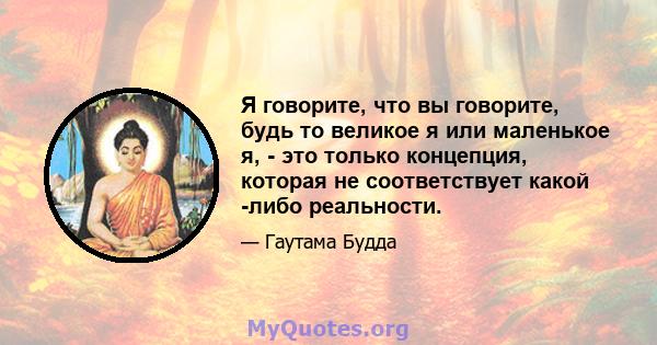 Я говорите, что вы говорите, будь то великое я или маленькое я, - это только концепция, которая не соответствует какой -либо реальности.