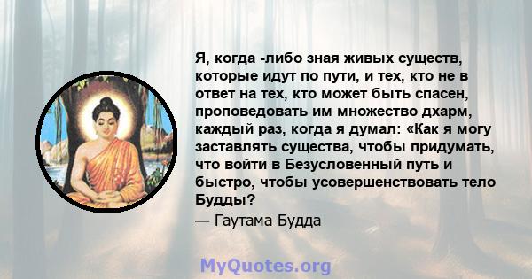 Я, когда -либо зная живых существ, которые идут по пути, и тех, кто не в ответ на тех, кто может быть спасен, проповедовать им множество дхарм, каждый раз, когда я думал: «Как я могу заставлять существа, чтобы