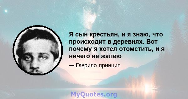 Я сын крестьян, и я знаю, что происходит в деревнях. Вот почему я хотел отомстить, и я ничего не жалею