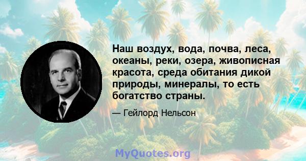 Наш воздух, вода, почва, леса, океаны, реки, озера, живописная красота, среда обитания дикой природы, минералы, то есть богатство страны.