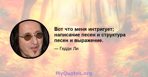 Вот что меня интригует; написание песен и структура песен и выражение.