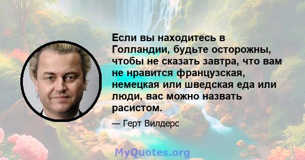 Если вы находитесь в Голландии, будьте осторожны, чтобы не сказать завтра, что вам не нравится французская, немецкая или шведская еда или люди, вас можно назвать расистом.