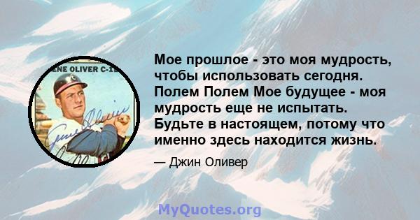 Мое прошлое - это моя мудрость, чтобы использовать сегодня. Полем Полем Мое будущее - моя мудрость еще не испытать. Будьте в настоящем, потому что именно здесь находится жизнь.