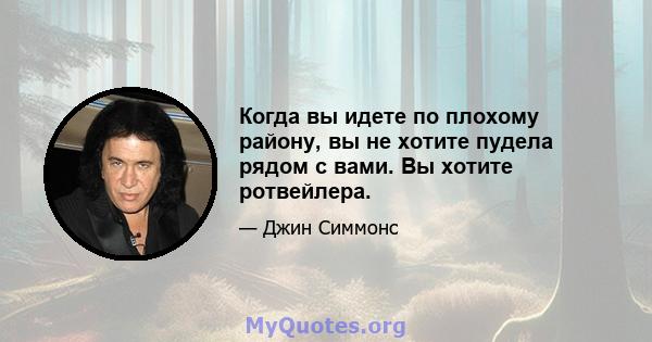 Когда вы идете по плохому району, вы не хотите пудела рядом с вами. Вы хотите ротвейлера.