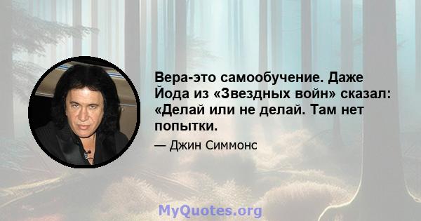 Вера-это самообучение. Даже Йода из «Звездных войн» сказал: «Делай или не делай. Там нет попытки.