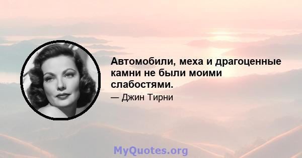 Автомобили, меха и драгоценные камни не были моими слабостями.