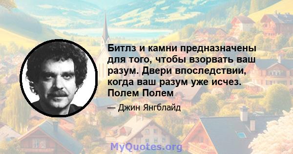 Битлз и камни предназначены для того, чтобы взорвать ваш разум. Двери впоследствии, когда ваш разум уже исчез. Полем Полем