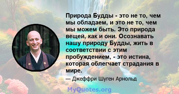 Природа Будды - это не то, чем мы обладаем, и это не то, чем мы можем быть. Это природа вещей, как и они. Осознавать нашу природу Будды, жить в соответствии с этим пробуждением, - это истина, которая облегчает страдания 