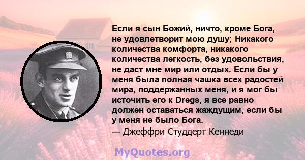 Если я сын Божий, ничто, кроме Бога, не удовлетворит мою душу; Никакого количества комфорта, никакого количества легкость, без удовольствия, не даст мне мир или отдых. Если бы у меня была полная чашка всех радостей