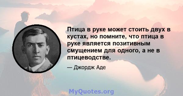 Птица в руке может стоить двух в кустах, но помните, что птица в руке является позитивным смущением для одного, а не в птицеводстве.