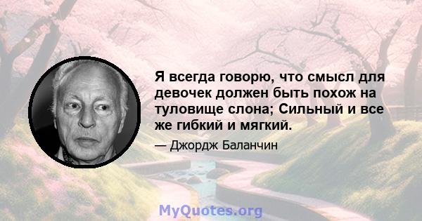 Я всегда говорю, что смысл для девочек должен быть похож на туловище слона; Сильный и все же гибкий и мягкий.