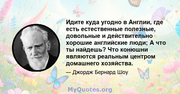 Идите куда угодно в Англии, где есть естественные полезные, довольные и действительно хорошие английские люди; А что ты найдешь? Что конюшни являются реальным центром домашнего хозяйства.