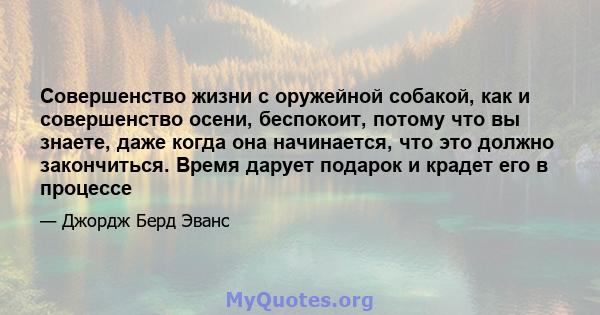 Совершенство жизни с оружейной собакой, как и совершенство осени, беспокоит, потому что вы знаете, даже когда она начинается, что это должно закончиться. Время дарует подарок и крадет его в процессе