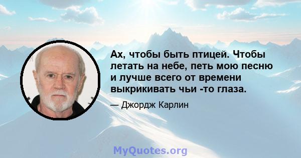 Ах, чтобы быть птицей. Чтобы летать на небе, петь мою песню и лучше всего от времени выкрикивать чьи -то глаза.