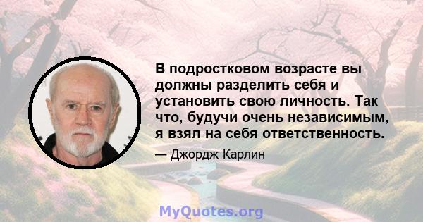 В подростковом возрасте вы должны разделить себя и установить свою личность. Так что, будучи очень независимым, я взял на себя ответственность.