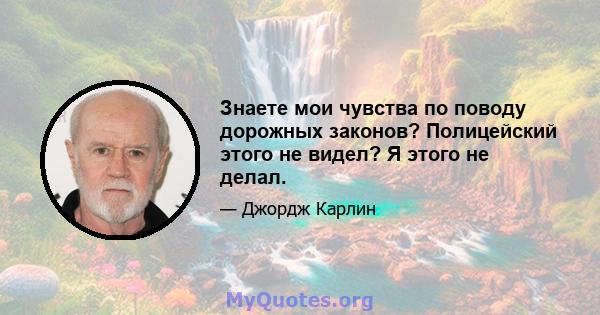 Знаете мои чувства по поводу дорожных законов? Полицейский этого не видел? Я этого не делал.