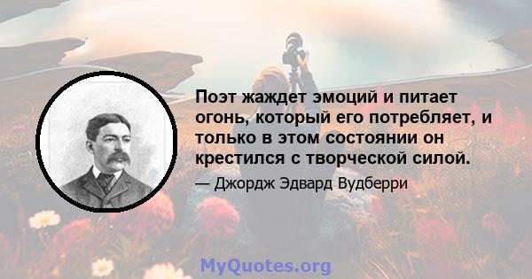 Поэт жаждет эмоций и питает огонь, который его потребляет, и только в этом состоянии он крестился с творческой силой.