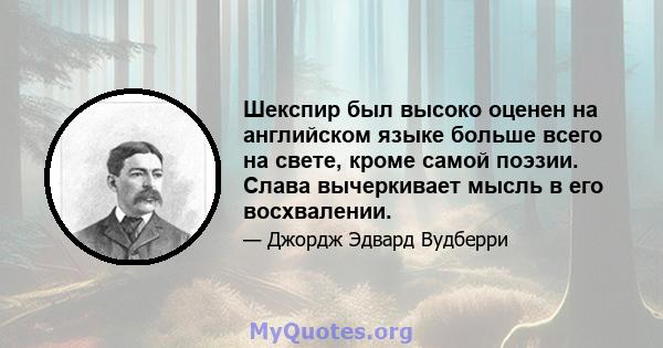 Шекспир был высоко оценен на английском языке больше всего на свете, кроме самой поэзии. Слава вычеркивает мысль в его восхвалении.