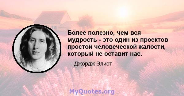 Более полезно, чем вся мудрость - это один из проектов простой человеческой жалости, который не оставит нас.