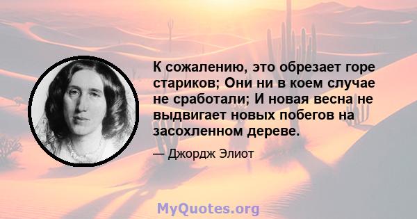 К сожалению, это обрезает горе стариков; Они ни в коем случае не сработали; И новая весна не выдвигает новых побегов на засохленном дереве.