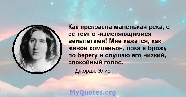 Как прекрасна маленькая река, с ее темно -изменяющимися вейвлетами! Мне кажется, как живой компаньон, пока я брожу по берегу и слушаю его низкий, спокойный голос.