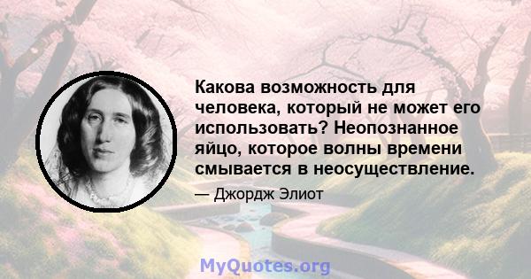 Какова возможность для человека, который не может его использовать? Неопознанное яйцо, которое волны времени смывается в неосуществление.