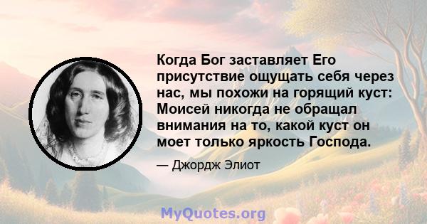 Когда Бог заставляет Его присутствие ощущать себя через нас, мы похожи на горящий куст: Моисей никогда не обращал внимания на то, какой куст он моет только яркость Господа.