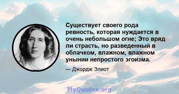 Существует своего рода ревность, которая нуждается в очень небольшом огне; Это вряд ли страсть, но разведенный в облачком, влажном, влажном унынии непростого эгоизма.