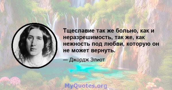 Тщеславие так же больно, как и неразрешимость, так же, как нежность под любви, которую он не может вернуть.