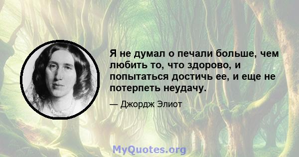 Я не думал о печали больше, чем любить то, что здорово, и попытаться достичь ее, и еще не потерпеть неудачу.