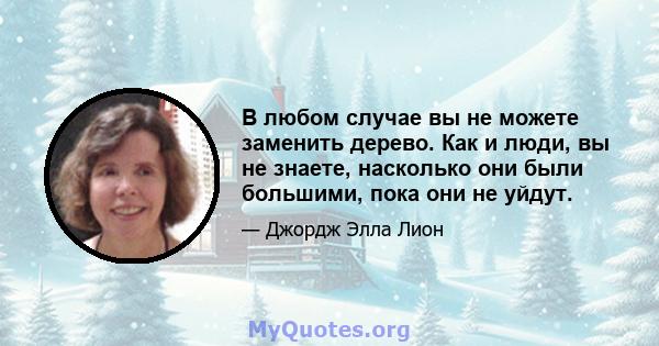 В любом случае вы не можете заменить дерево. Как и люди, вы не знаете, насколько они были большими, пока они не уйдут.