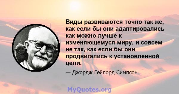 Виды развиваются точно так же, как если бы они адаптировались как можно лучше к изменяющемуся миру, и совсем не так, как если бы они продвигались к установленной цели.