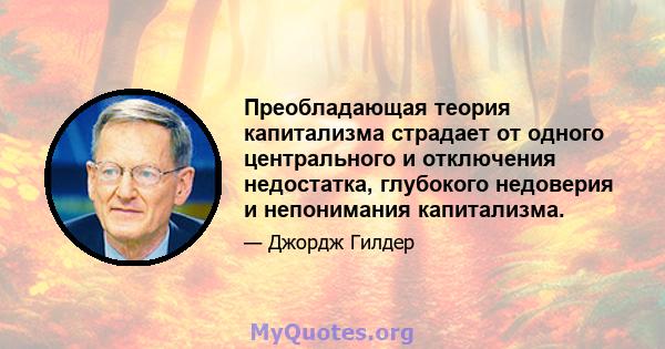 Преобладающая теория капитализма страдает от одного центрального и отключения недостатка, глубокого недоверия и непонимания капитализма.