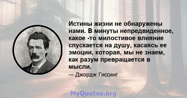 Истины жизни не обнаружены нами. В минуты непредвиденное, какое -то милостивое влияние спускается на душу, касаясь ее эмоции, которая, мы не знаем, как разум превращается в мысли.